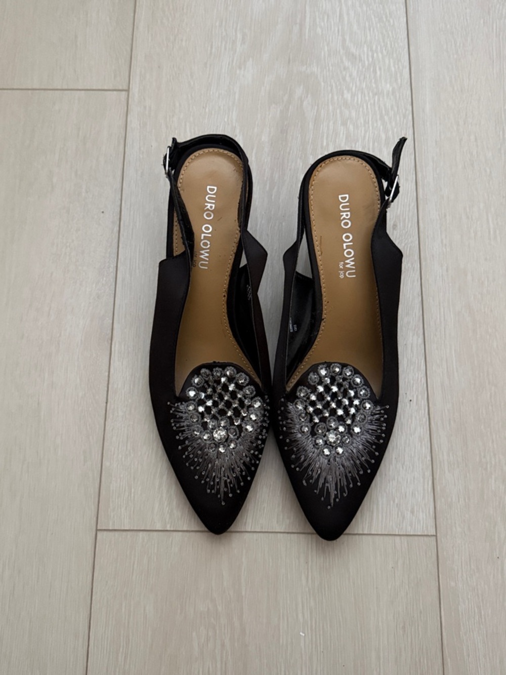 Duro Olowu Black Embellished Pointed Slingback Mules